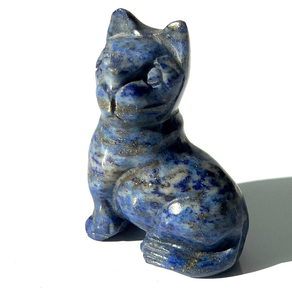Hand Carved natural sone Cat Figurine  sodalite? Lapis Lazuli?